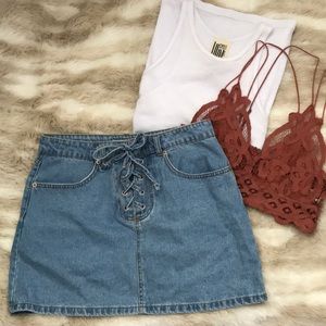 LACE UP💙DENIM SKIRT